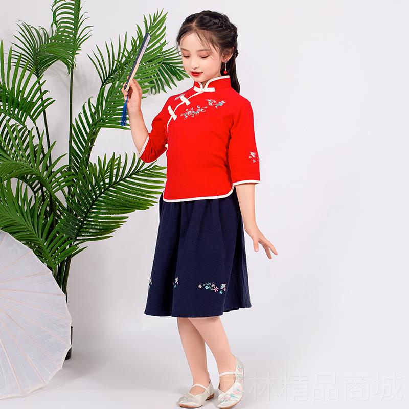 正品民国风学女童演服装生出装夏季儿童合唱表演套小女装孩复古风图片