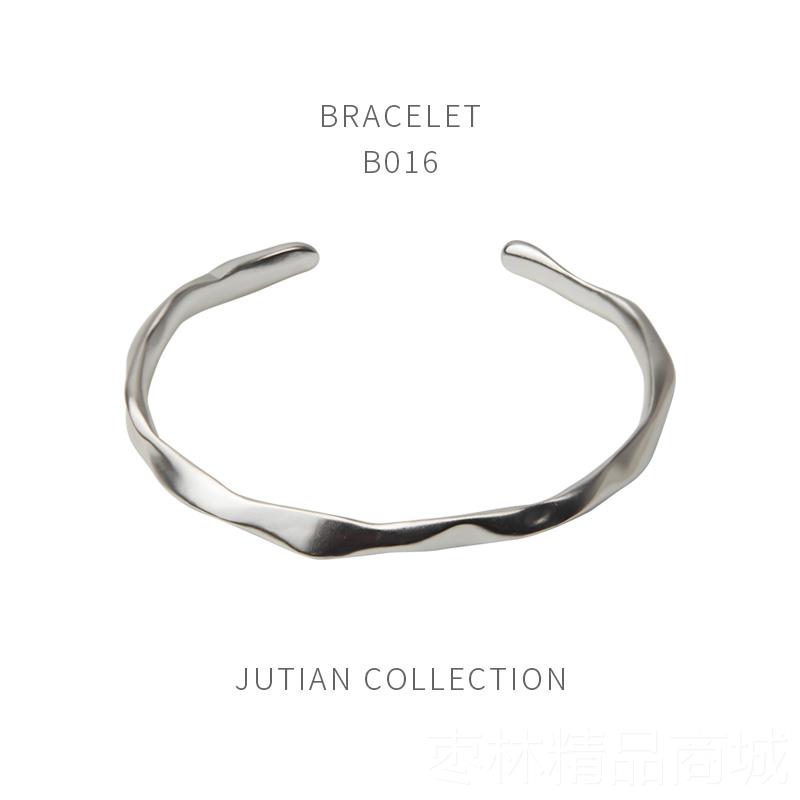 正品不女JUTIAN手镯纯银ins潮年轻款简约则规设计哑光百搭银手饰