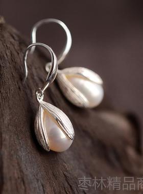 正品s925纯银手女珠银镯森子珍芙镯蓉花清新简约系细款复古风新款