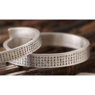 正品印象传手工定制手镯999情纯银男女承侣心经银佛足银镯子开口