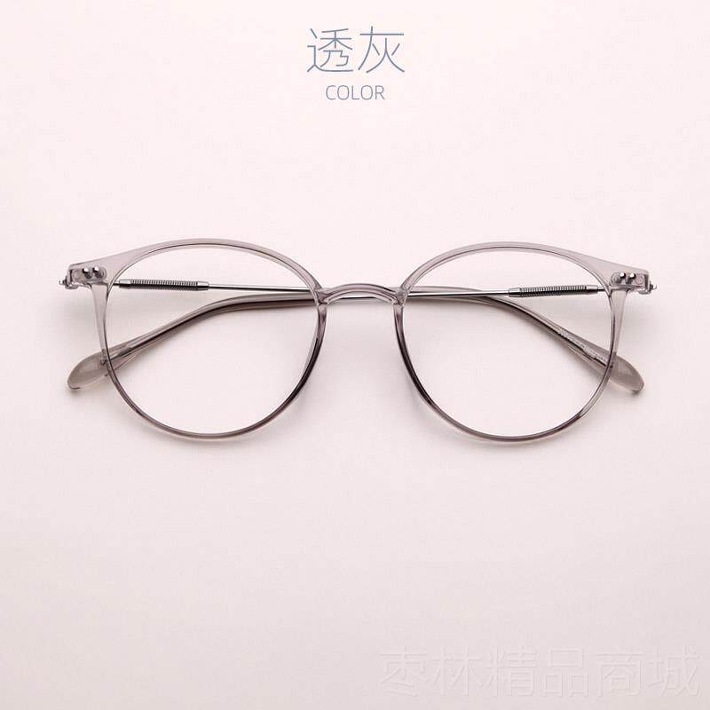 正品抗蓝光透明防浅灰色配复近视眼女辐射古素颜圆形框男潮平光镜