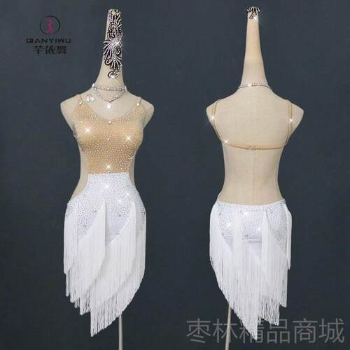 正品225新款拉丁舞比赛服流苏连衣裙专舞蹈台高级业表演出0花服so