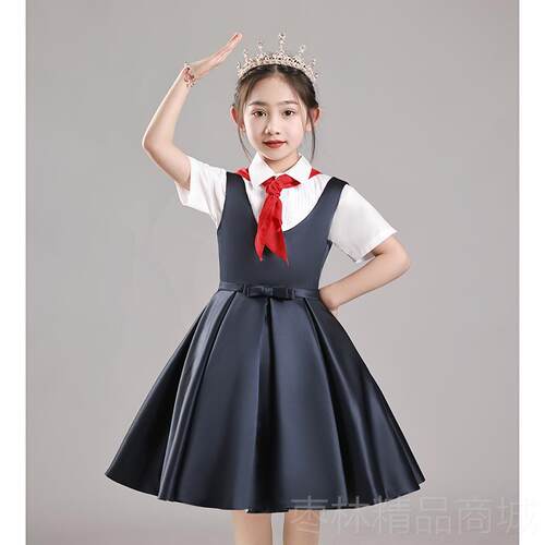 正品蓝色毕业公主裙女高出持端儿童表演礼服主人童合唱诗歌朗诵演