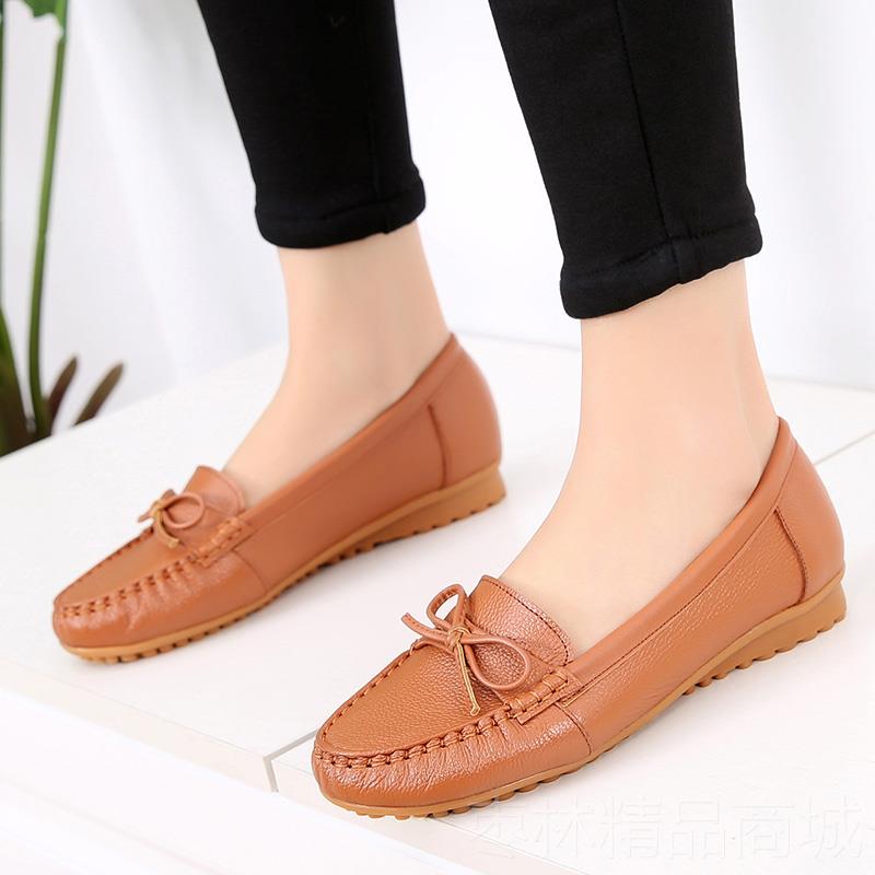 正品024新底款单鞋鞋女真皮平底子软妈妈豆豆鞋夏季2大码女鞋春秋