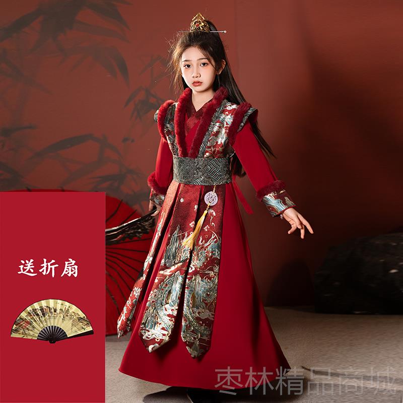 正品童汉服古装武侠童风帅风气花木兰唐装春秋儿将军女飞鱼服国演图片