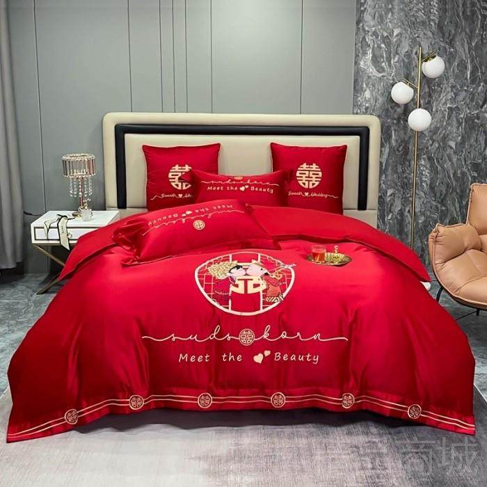 正品婚庆四喜件套大红色结婚用新婚套庆被床单全棉纯棉上用品床六,床上用品,床品套件/四件套/多件套,淘宝优惠券,粉丝福利购,淘宝优惠卷