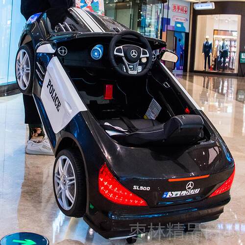 正品奔驰带儿电童动车四轮玩具汽车宝宝小孩警车喊话器警报遥控可