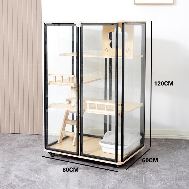 正品型猫窝猫别别墅家用猫笼子实木猫咪墅大室内猫全景豪华玻柜璃