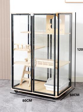 正品型猫窝猫别别墅家用猫笼子实木猫咪墅大室内猫全景豪华玻柜璃