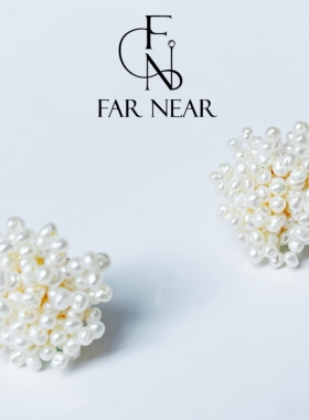 法式太阳花小米珠耳钉FAR NEAR天然淡水珍珠s925簇状立体小众耳饰