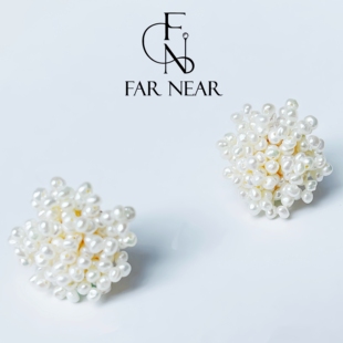 法式 NEAR天然淡水珍珠s925簇状立体小众耳饰 太阳花小米珠耳钉FAR