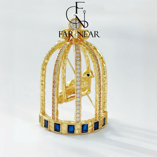 动物鸟笼胸针FAR 中古饰品小动物精工灵动栩栩如生胸花 NEAR法式