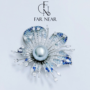 大溪地珍珠胸针FAR NEAR蓝色满钻烟花花朵高级感胸花小众轻奢配饰