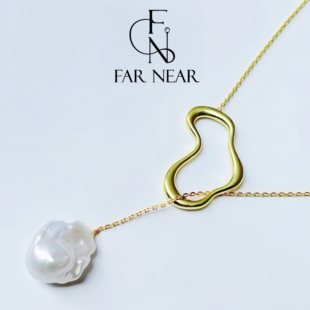 云朵巴洛克珍珠项链FAR NEAR小众设计感复古金几何吊坠气质毛衣链