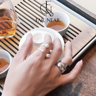 小众高级感可调节 NEAR正能量偏财好运节个性 法式 珍珠开口指环FAR