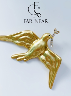 橄榄枝和平鸽胸针FARNEAR法式中古世界和平美好祝愿18K金胸花别针