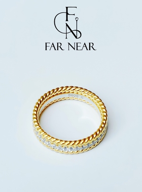 麻花锆石戒指金银双色FAR NEAR螺纹戒指s925银轻奢高级感叠戴指环