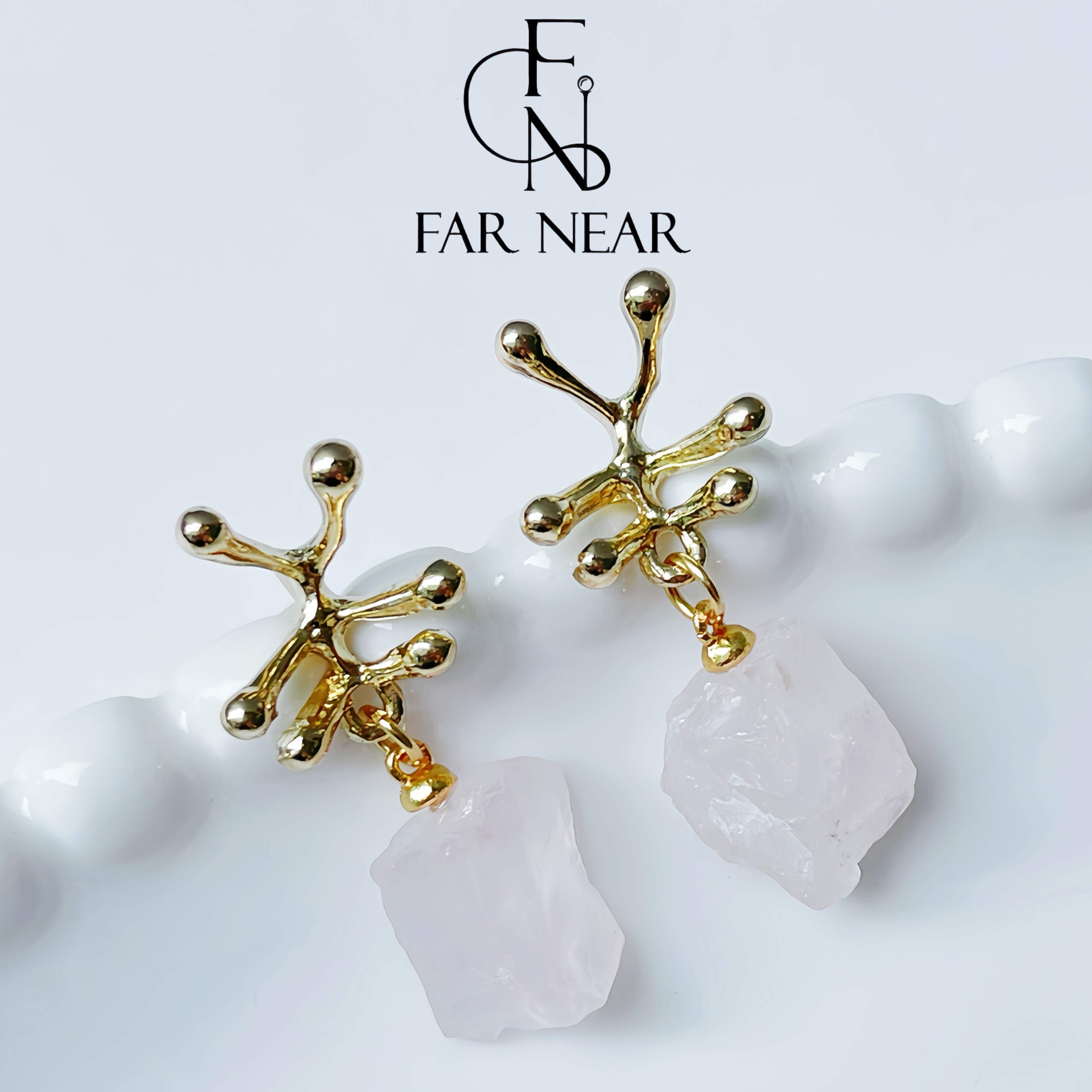 生命树粉水晶耳饰FAR NEAR紫晶原石小众轻奢s925银不规则耳环法式