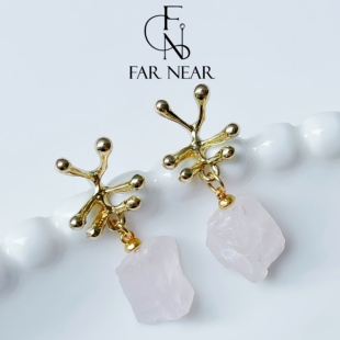 生命树粉水晶耳饰FAR NEAR紫晶原石小众轻奢s925银不规则耳环法式
