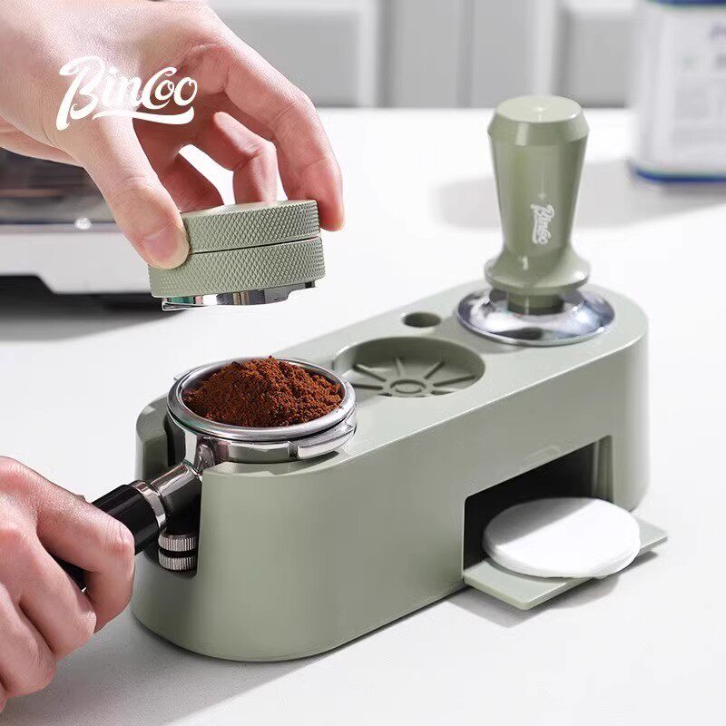 bincoo抹茶绿咖啡压粉器布粉器压粉底座三件套装压粉锤咖啡机配件