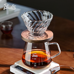 Bincoo咖啡滤杯玻璃花边胡桃木v60手冲滤杯分享壶套装 手磨过滤器