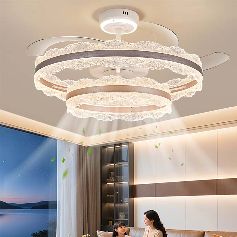 客厅水晶冰裂纹隐形风扇灯吊扇灯家用一体房间餐厅卧室简约轻奢