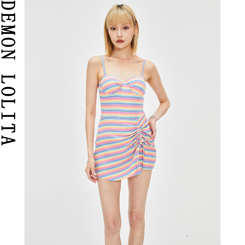 连体泳衣女遮肚显瘦2025新款夏季彩虹条裙式度假学生高级感游泳装