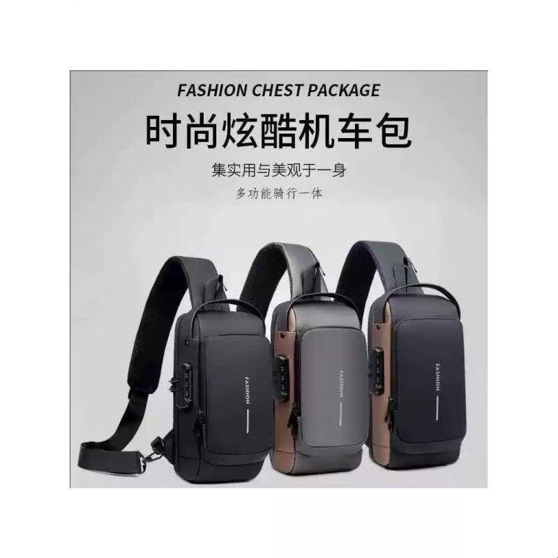 密码锁胸包防盗皮膜防水USB充电口多功能运动单肩斜挎机车骑行包