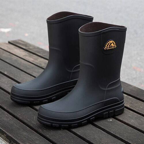 德系中筒雨鞋男款防滑防水中筒雨靴秋冬加棉洗车工作胶鞋钓鱼水鞋