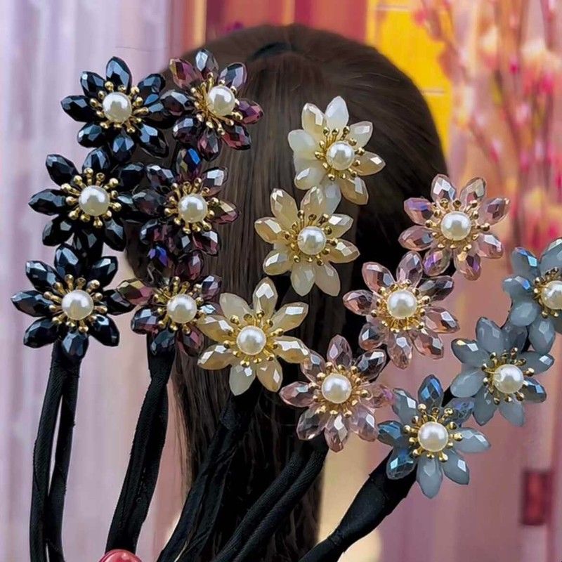 气质水钻珍珠花朵盘发棒女低丸子头后脑勺懒人扭扭盘发器水晶杆厂