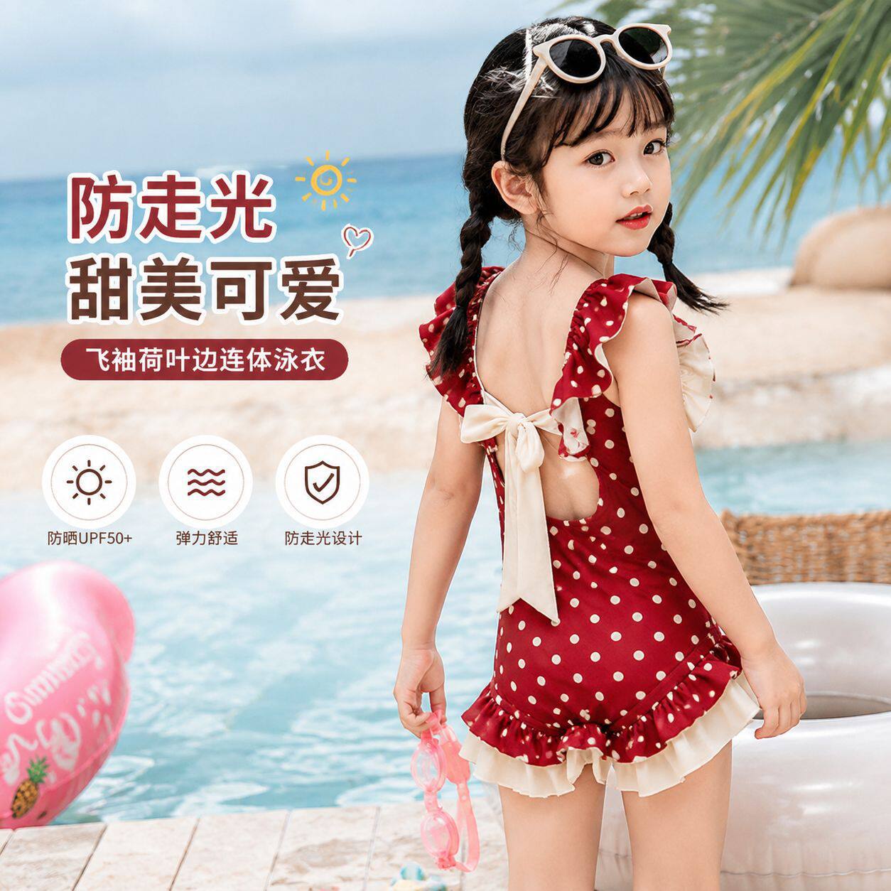 品牌新款女童泳衣夏装连体衣港风