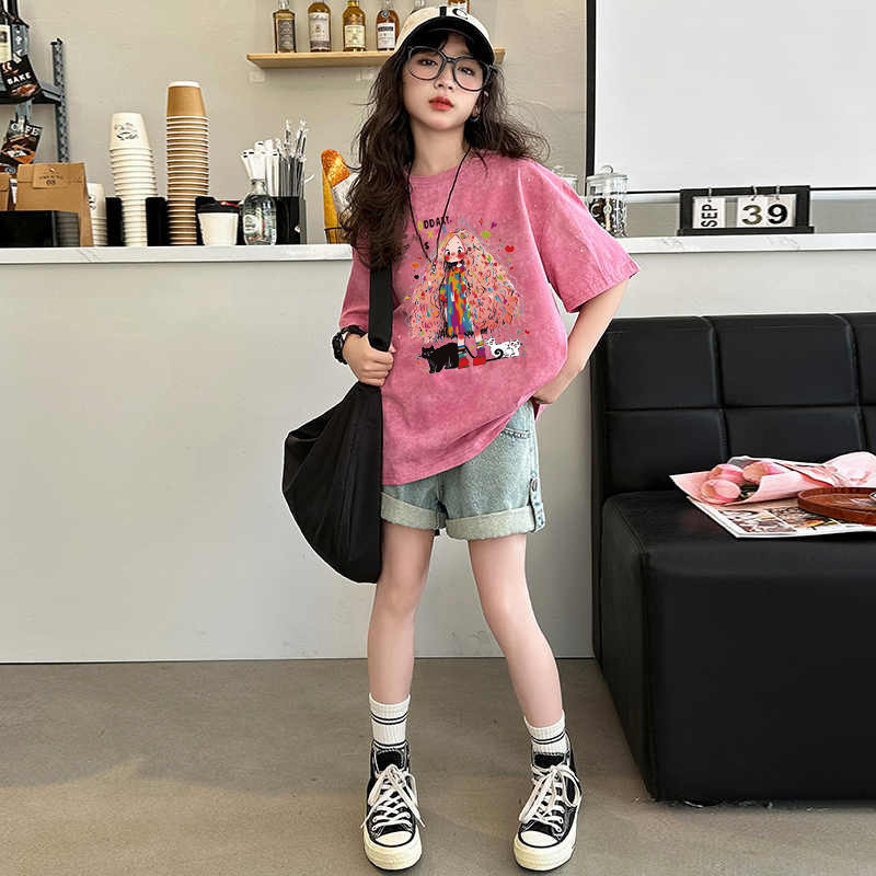 纯棉女童短袖t恤夏新款扎染印花