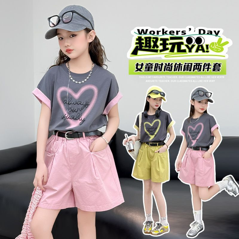 专柜正品女童闲短袖短裤套装