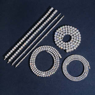 ZUANFA 4-5mm316L不锈钢镶D色莫桑石网球链跨境嘻哈男女手链项链
