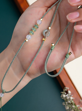 平安扣编绳翡翠玉坠和田玉绳子超细锁骨链黄金吊坠挂绳金锁项链绳