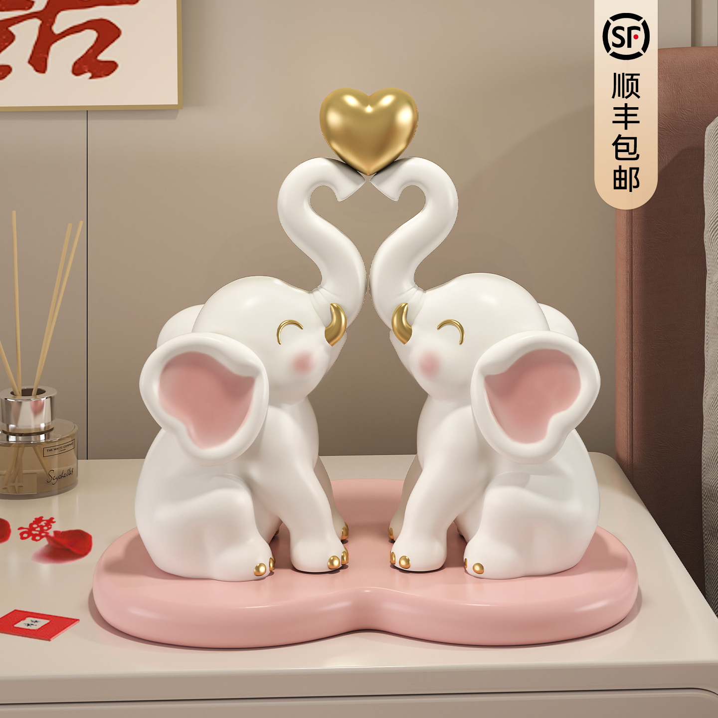 情侣大象摆件一对结婚礼物客厅