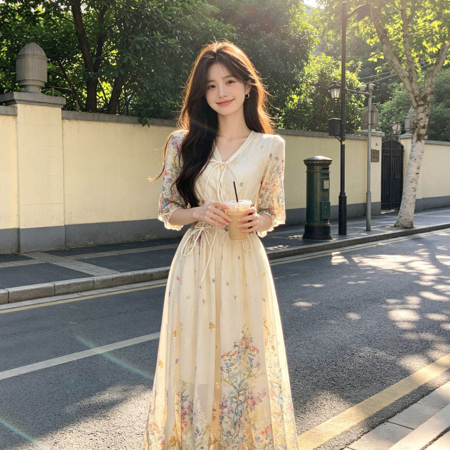 专柜26夏季氛围感穿搭独特超好看的V领碎花收腰显瘦裙漂亮绝美连