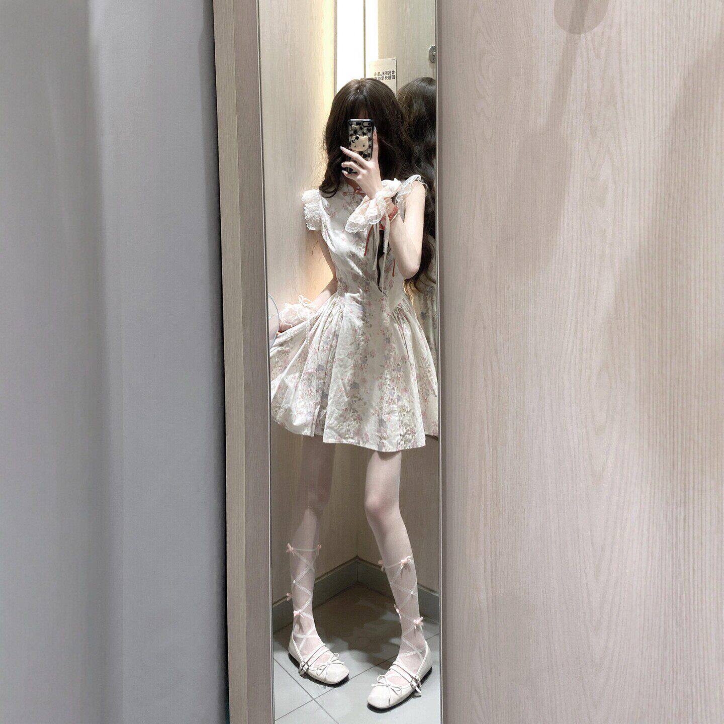 专柜小个子独特超好看的收腰蓬蓬连衣裙温柔系穿搭绝美漂亮小裙子