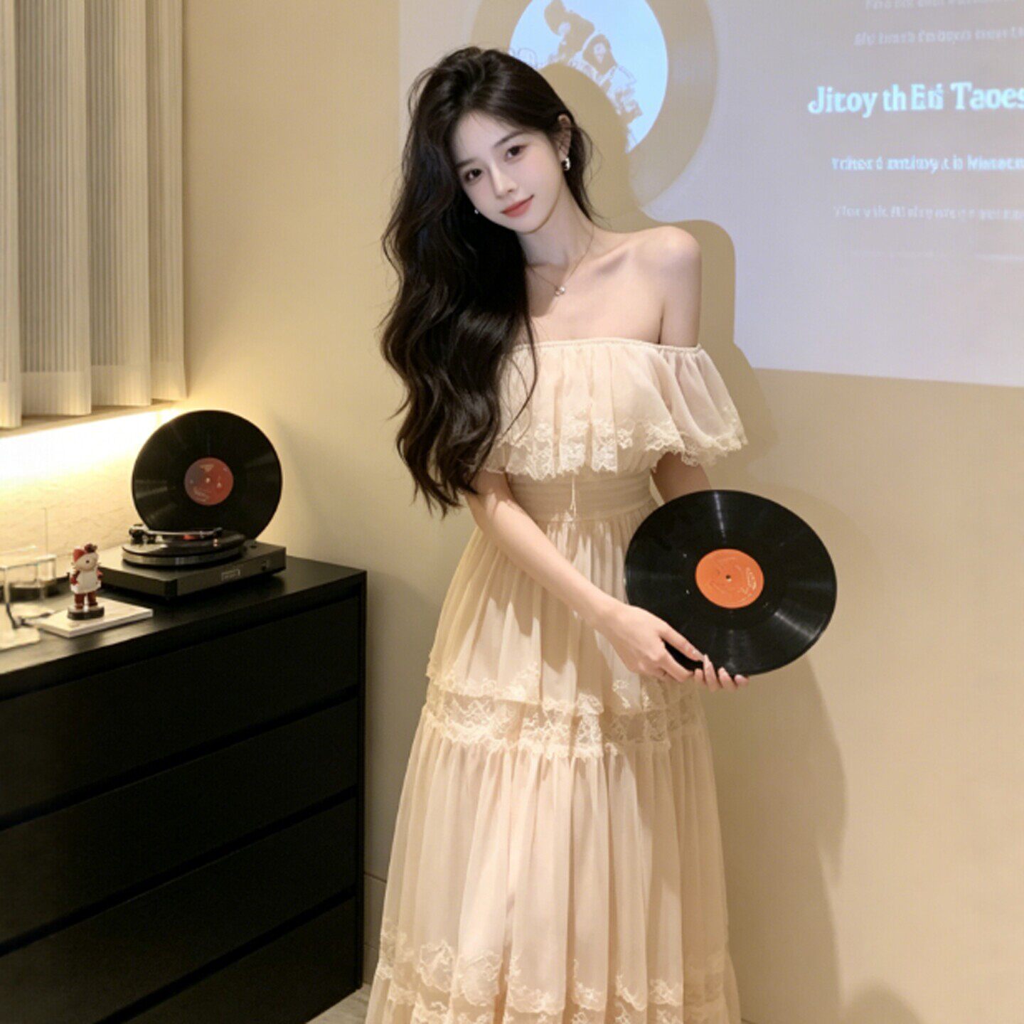 专柜法式温柔风超好看的一字肩收腰仙女连衣裙绝美不撞款长裙2026