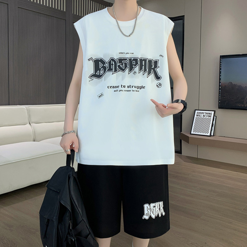 专柜休闲运动套装男夏季美式运动背心男青少年冰丝凉感短袖短裤两