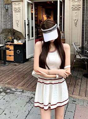 专柜夏季白色针织百褶连衣裙