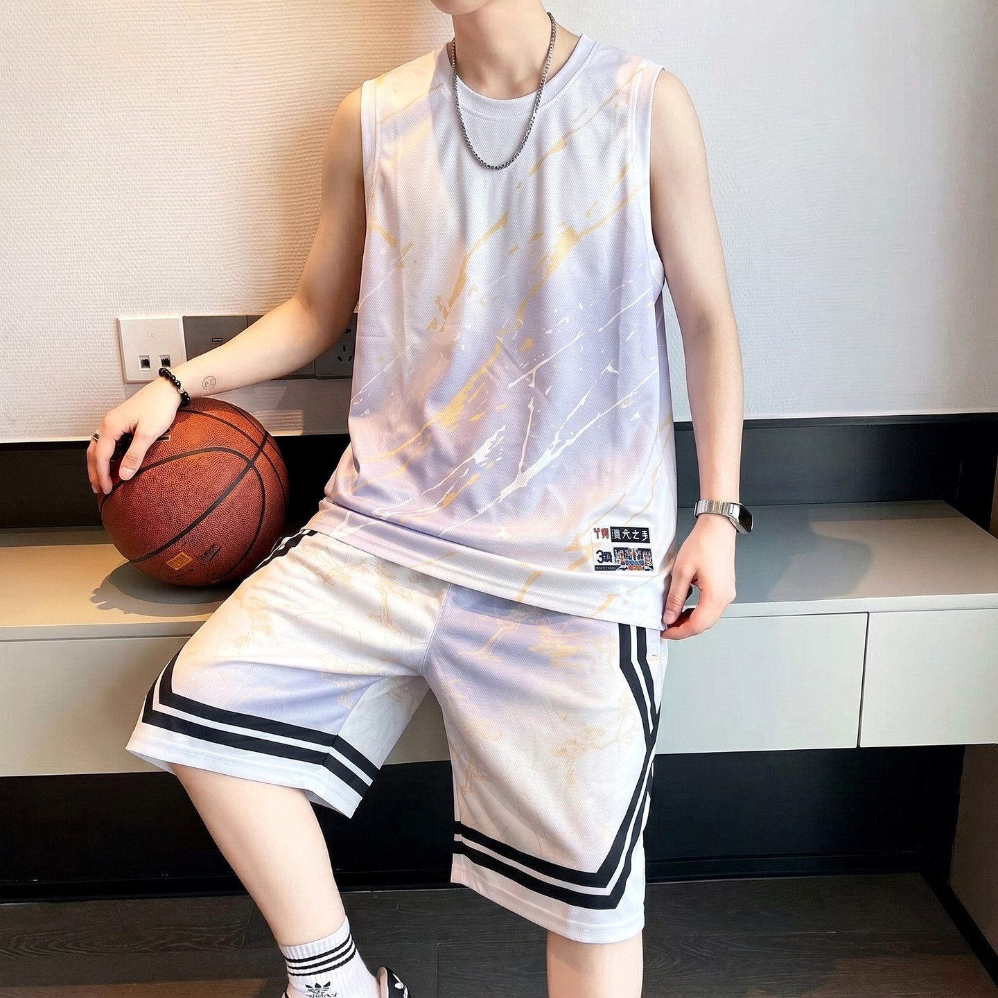 专柜渐变扎染篮球服套装男夏季宽松速干透气运动背心短裤青少年两