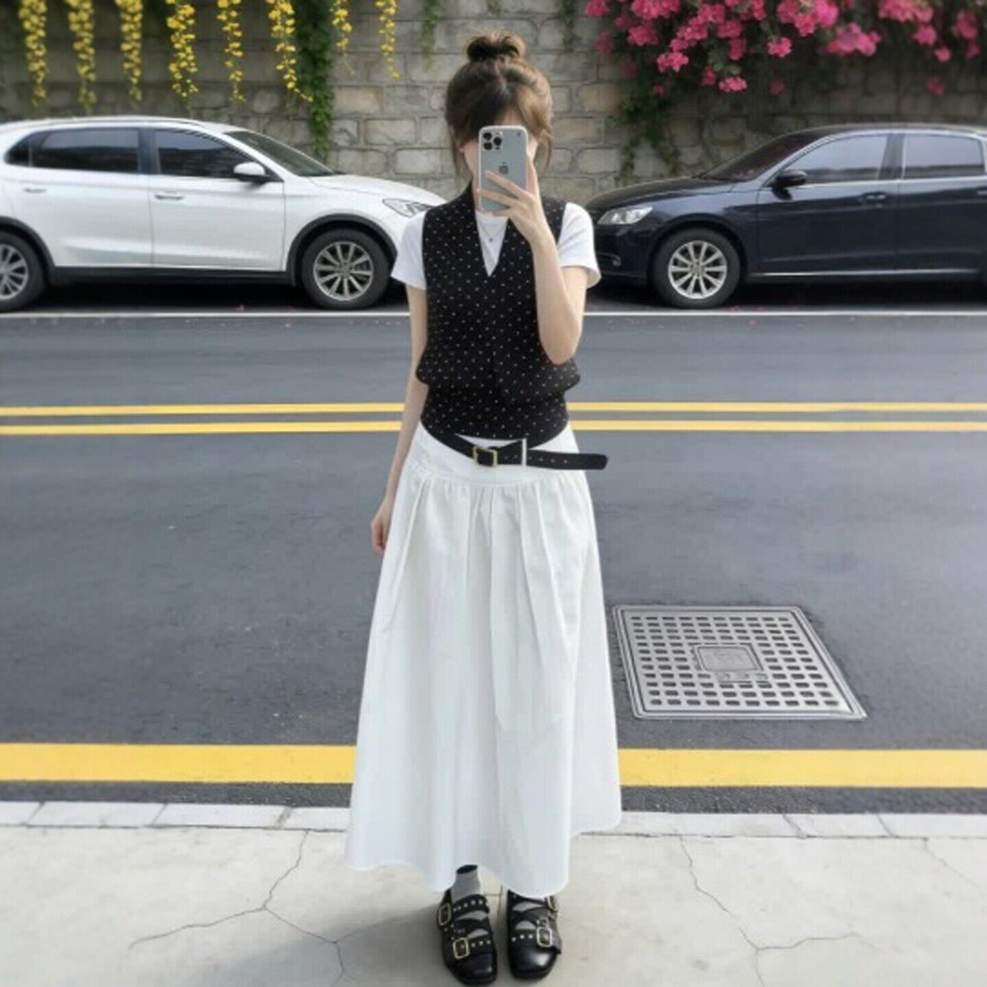 专柜韩系高级感穿搭套装独特超好看内搭打底衫背心半身裙三件套26