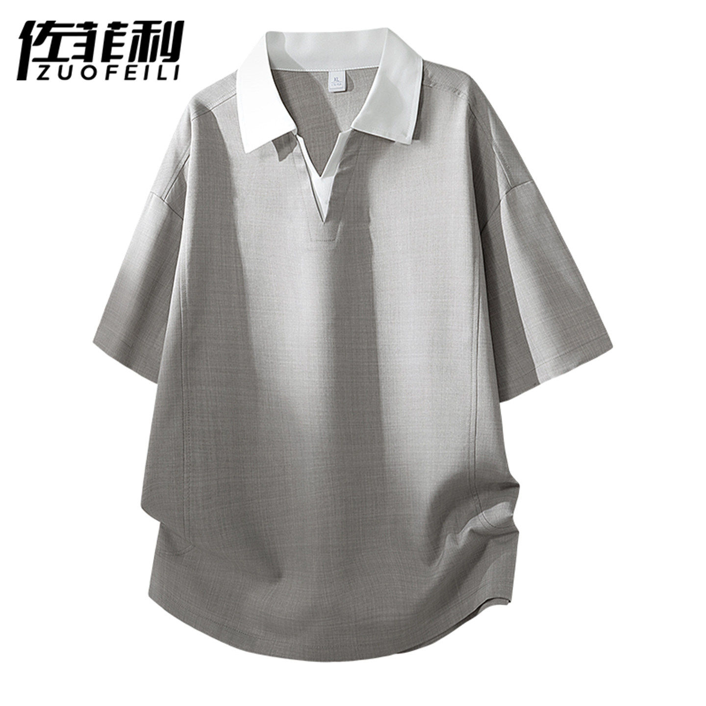 专柜半开襟V领短袖男夏季新款潮牌翻领凉感半袖衣服冰丝透气青少