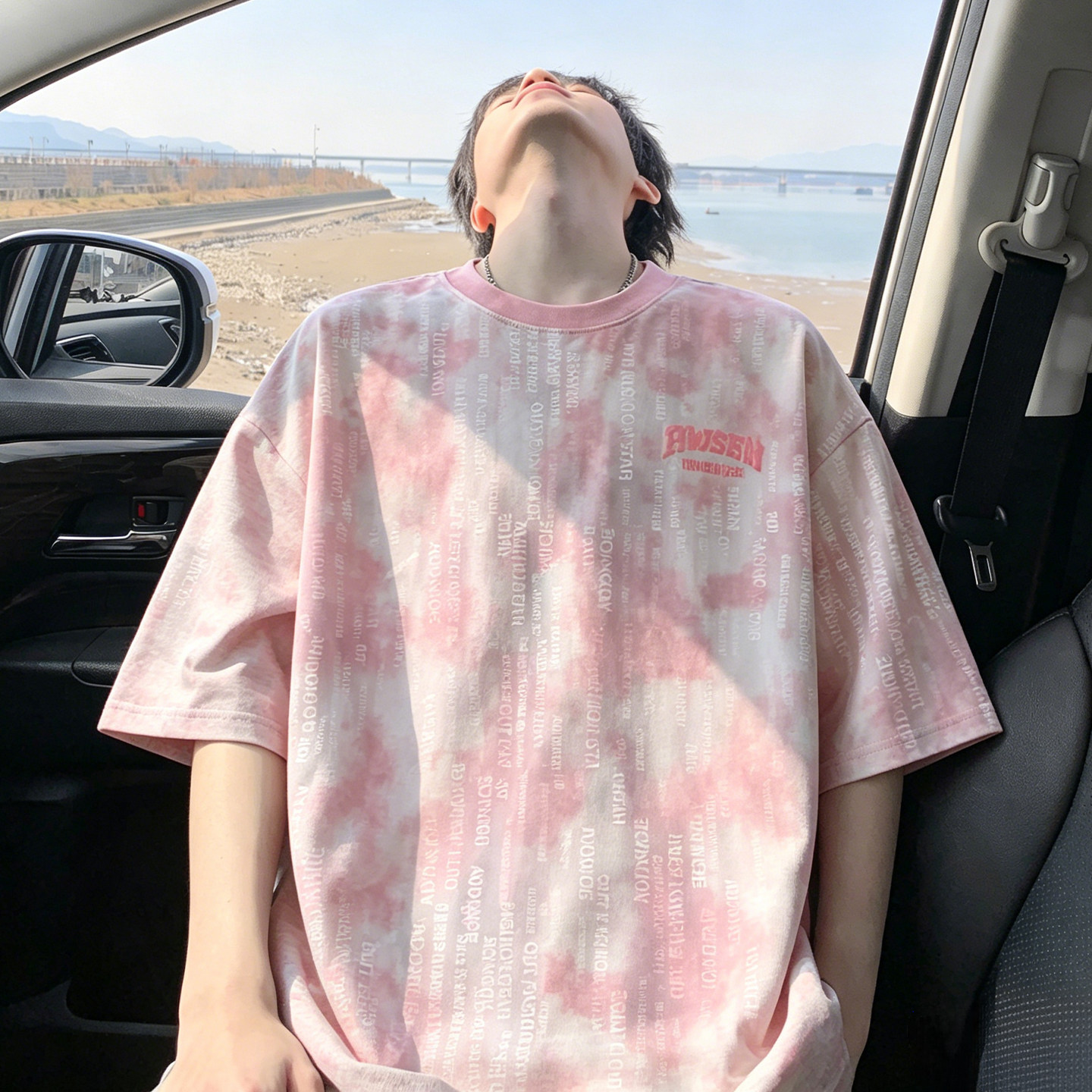 专柜美式扎染短袖t恤男夏季宽松圆领渐变色半袖体恤青少年潮流上