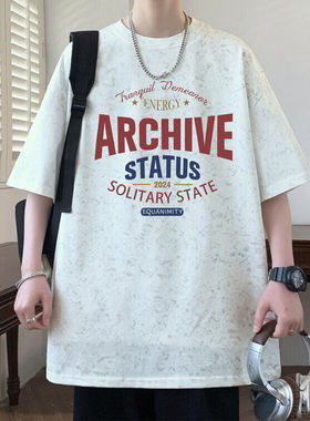 专柜美式印花短袖t恤男夏季新款潮牌宽松落肩袖体恤青少年休闲上