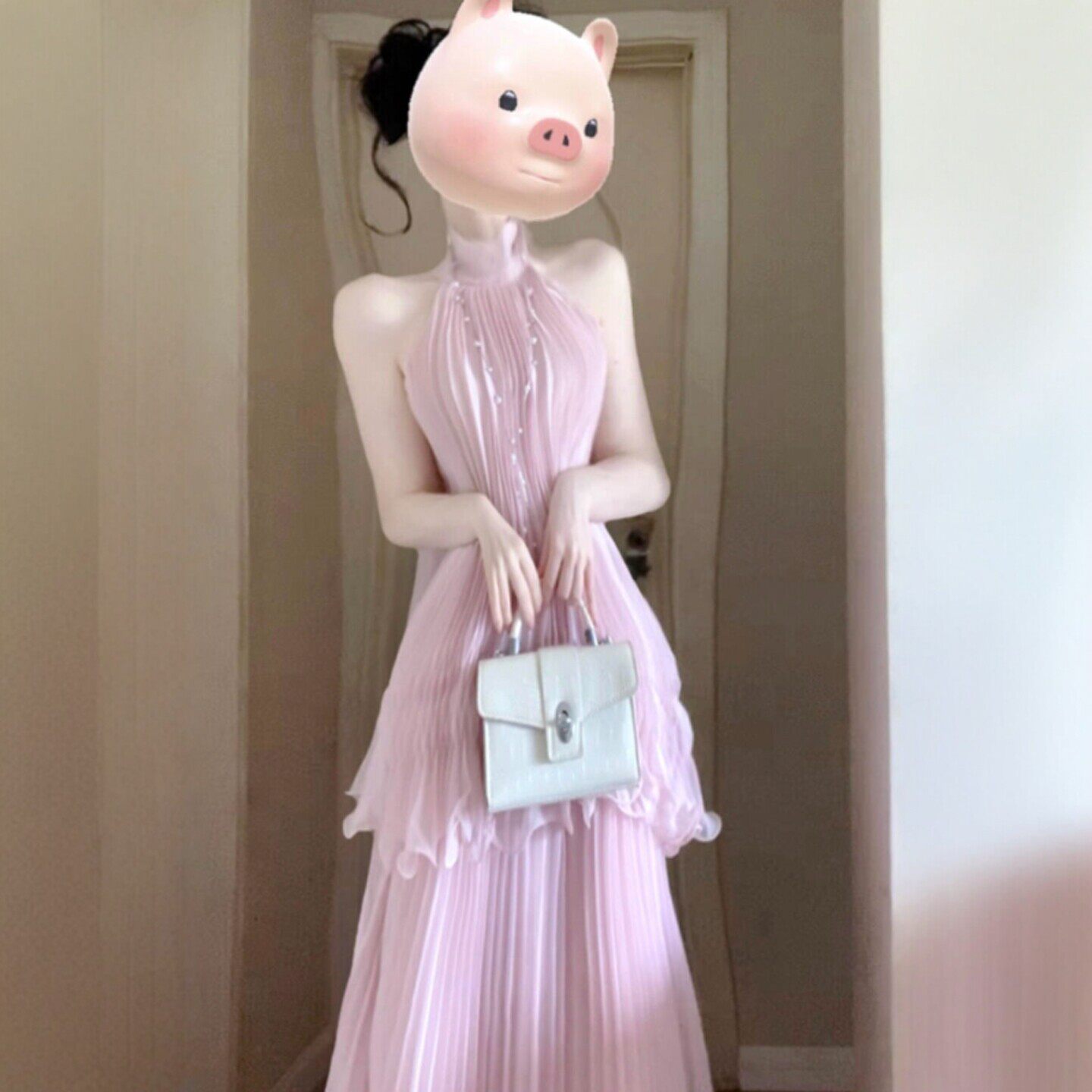专柜温柔系穿搭独特超好看的挂脖吊带仙女裙设计感度假风连衣裙26