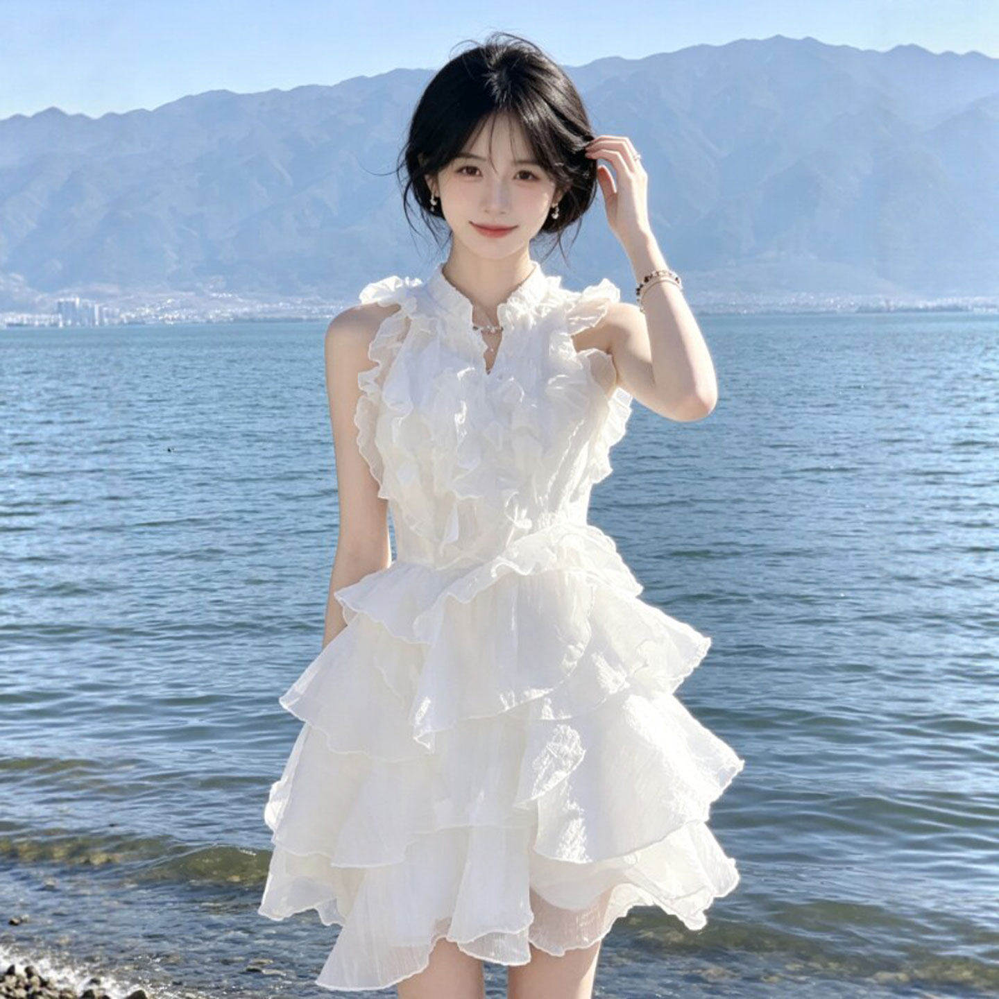 专柜法式温柔风甜美收腰蛋糕蓬蓬仙女短裙小个子漂亮绝美连衣裙26