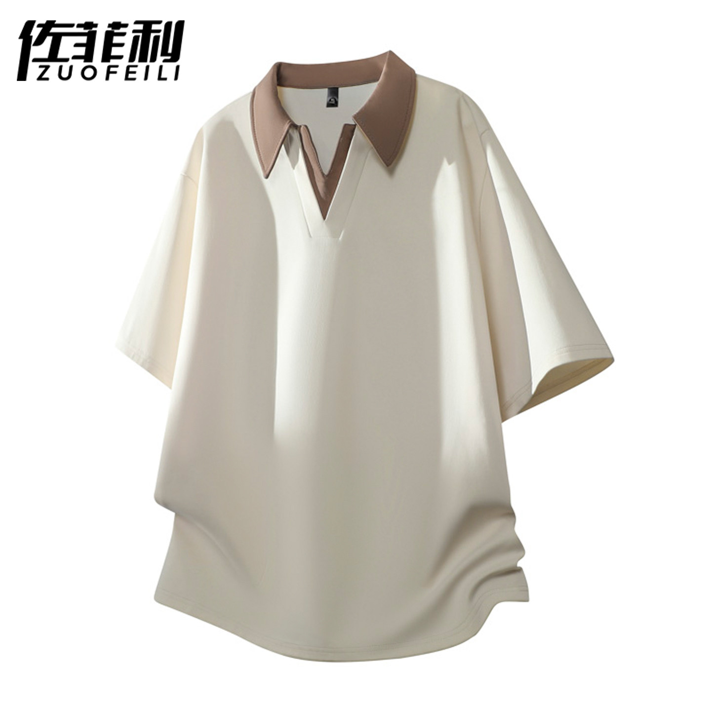 专柜假两件短袖t恤男夏季潮牌V领Polo衫半袖体恤高级感休闲五分袖