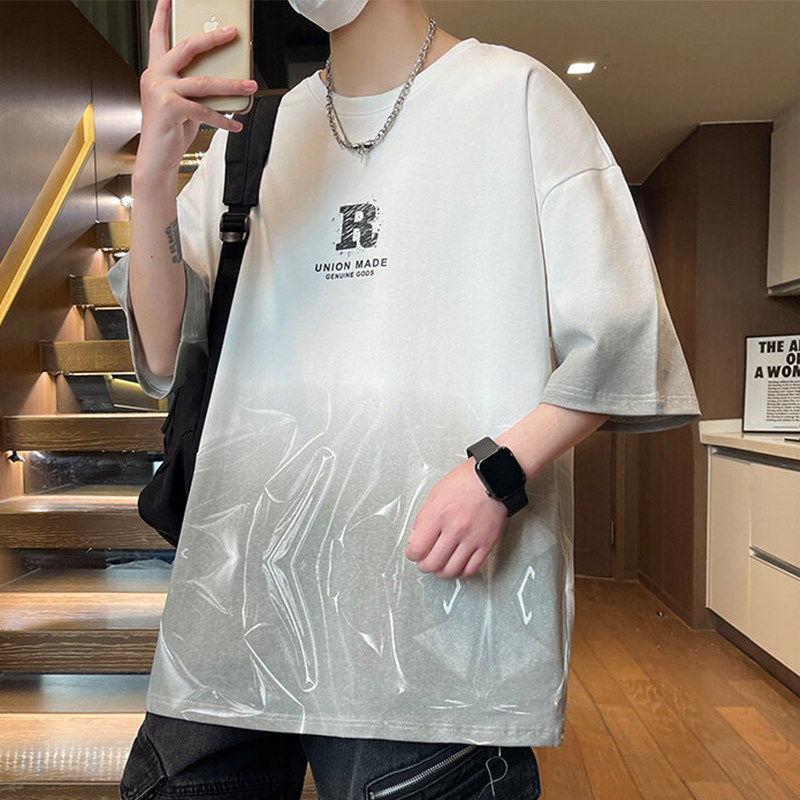 专柜渐变短袖t恤男夏季2025新款冰丝宽松圆领上衣青少年休闲半袖